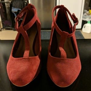 Genuine Suede T-strap mini wedges NWOT